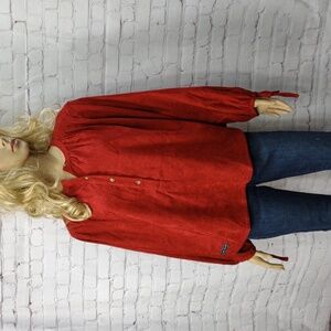 New Simply Southern Large Red Corduroy Blouse